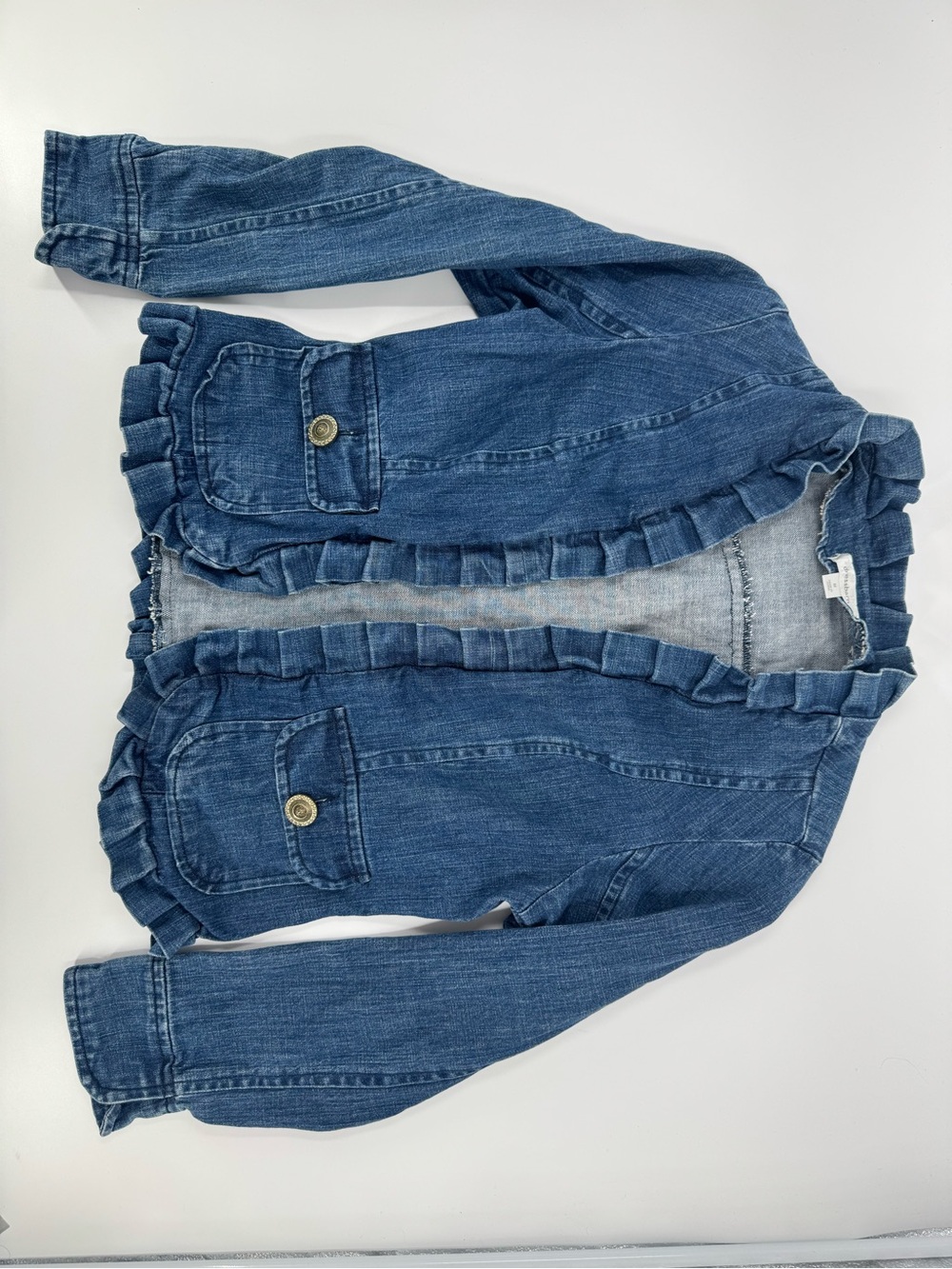 Dressbarn Blue Ruffle-Trim Denim Jacket for Women Size M